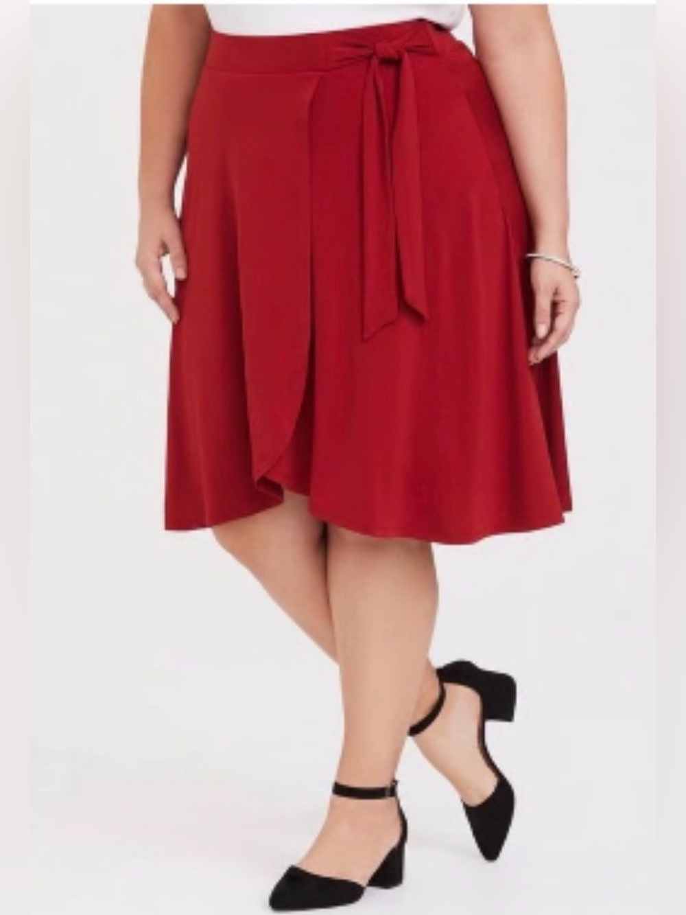 Torrid Women's Red Midi Studio Wrap Knit Skirt with Side Tie Size 00(Medium)
